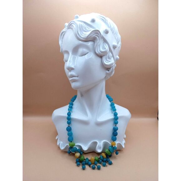 Natural Dandelion Yellow/Green Aventurine w Blue Crackle Quartz Beads Necklace - Picture 5 of 12